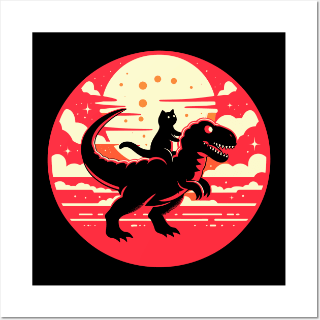 Cat Riding Dinosaur Wall Art by Catsfaves